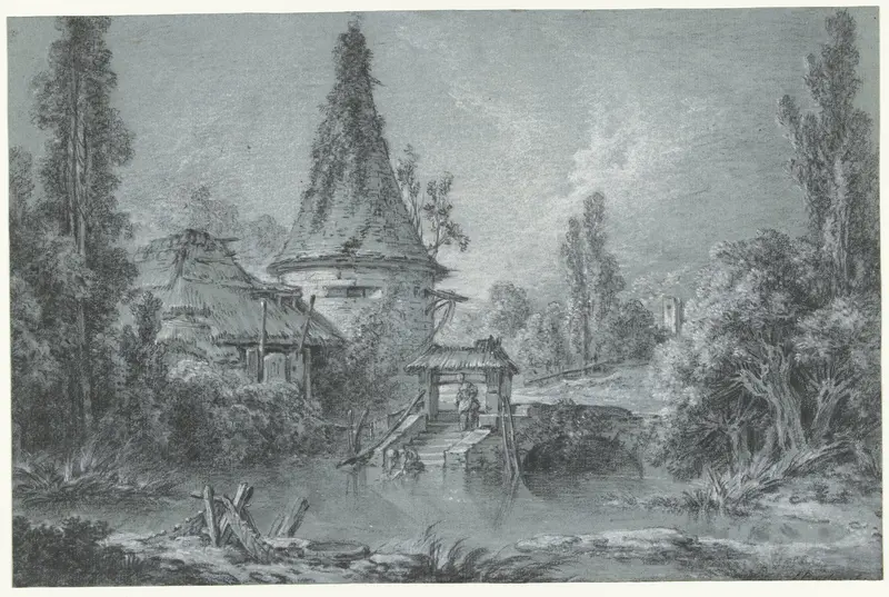 Landschap met een toren, in de omgeving van Beauvais Wall Art by François Boucher - High-Resolution Digital Print