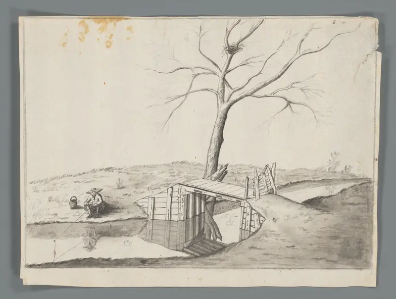 Landschap met een visser naast een brug Wall Art by Unknown - High-Resolution Digital Print