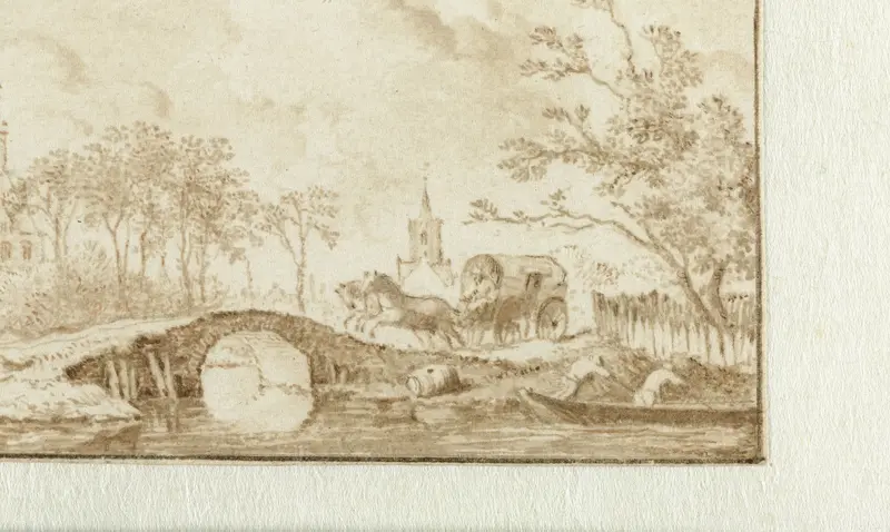 Landschap met een wagen die een stenen brug nadert Wall Art by Allaert van Everdingen - High-Resolution Digital Print