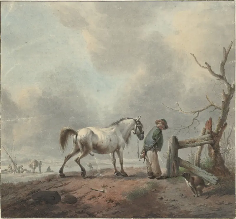 Landschap met een waterende man, paard en hond Wall Art by Jan Augustini - High-Resolution Digital Print