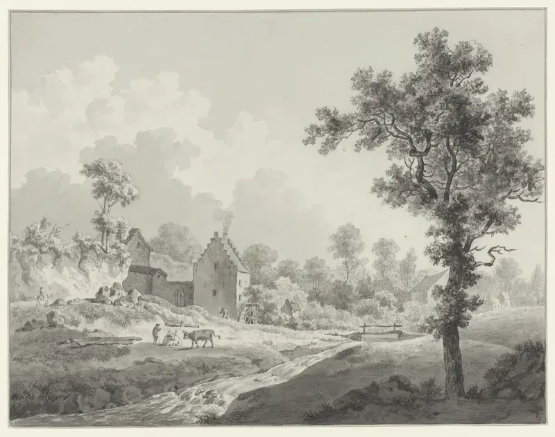 Landschap met een watermolen aan een beek Wall Art by Henricus Josephus Antonissen - High-Resolution Digital Print
