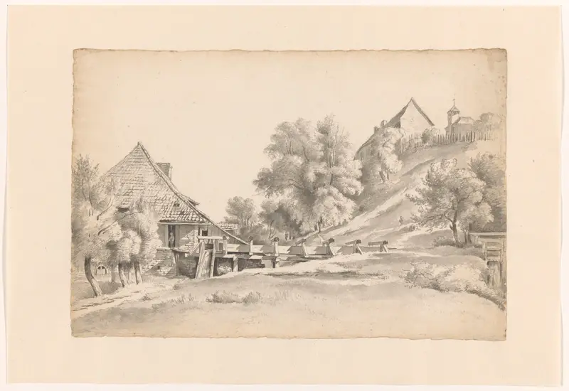 Landschap met een watermolen en een kerkje Wall Art by Unknown - High-Resolution Digital Print