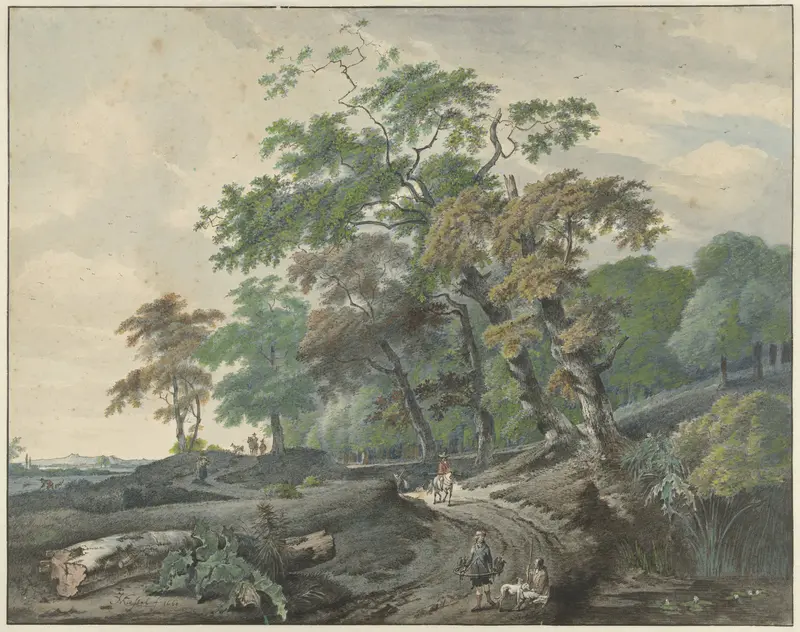 Landschap met een weg door een bos en een valkenjager Wall Art by Gerard van Nijmegen - High-Resolution Digital Print