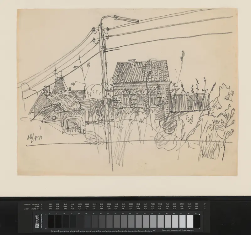 Landschap met elektriciteitspaal en huizen Wall Art by Theo Kurpershoek - High-Resolution Digital Print