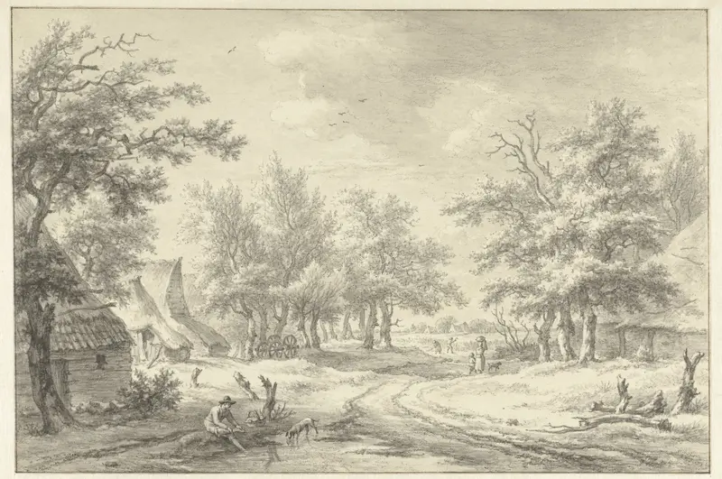 Landschap met enkele boerderijen en figuren Wall Art by Egbert van Drielst - High-Resolution Digital Print