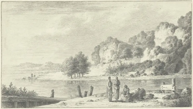 Landschap met enkele figuren aan het water Wall Art by Louis E.F. Garreau - High-Resolution Digital Print