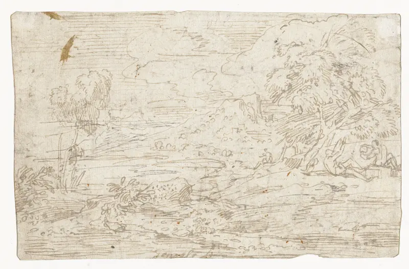 Landschap met enkele figuren onder een boom Wall Art by Abraham Genoels (II) - High-Resolution Digital Print