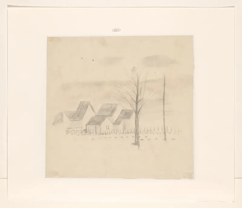 Landschap met enkele huizen en een kale boom Wall Art by Unknown - High-Resolution Digital Print