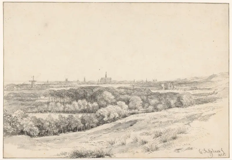 Landschap met enkele molens en een kerk in het verschiet Wall Art by Cornelis Steffelaar - High-Resolution Digital Print