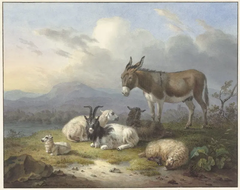 Landschap met ezel, geit en schapen Wall Art by Unknown - High-Resolution Digital Print