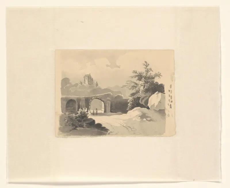 Landschap met figuren bij een brug Wall Art by Johannes van Reijn - High-Resolution Digital Print