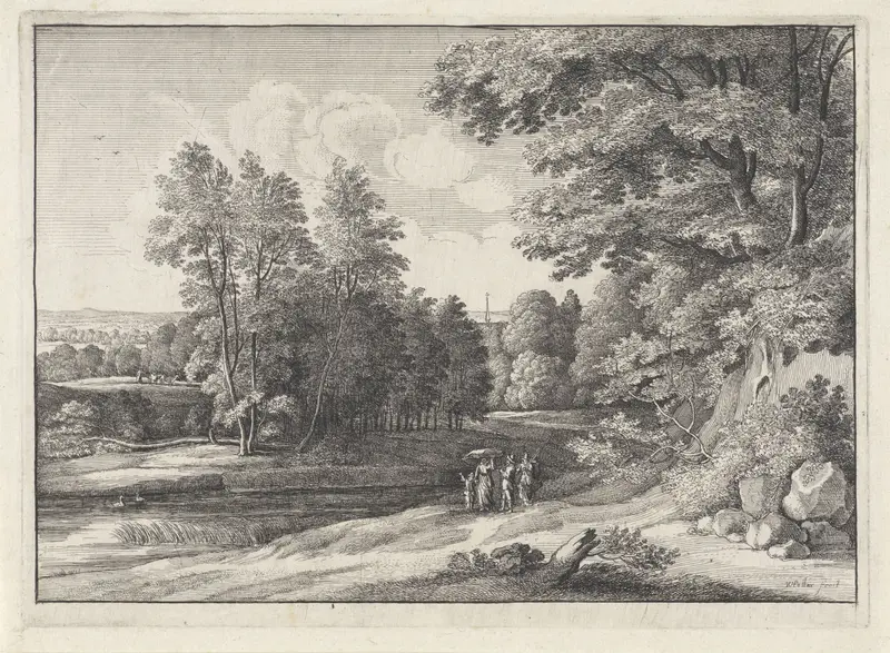 Landschap met figuren bij een meertje Wall Art by Wenceslaus Hollar - High-Resolution Digital Print