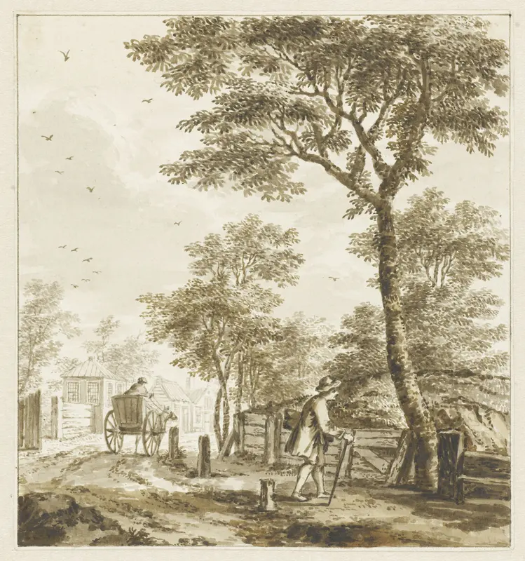 Landschap met figuren en een paard en wagen Wall Art by Bartholomeus Barbiers - High-Resolution Digital Print