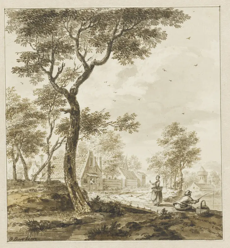 Landschap met figuren en rechts een hengelaar Wall Art by Bartholomeus Barbiers - High-Resolution Digital Print