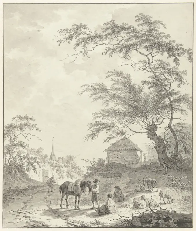 Landschap met figuren langs een weg Wall Art by Daniël Dupré - High-Resolution Digital Print
