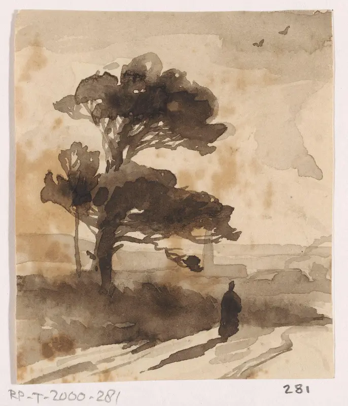 Landschap met figuur bij boom Wall Art by Unknown - High-Resolution Digital Print