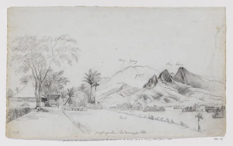 Landschap met gezicht op de pasanggrahan Bondowoso Wall Art by Unknown - High-Resolution Digital Print