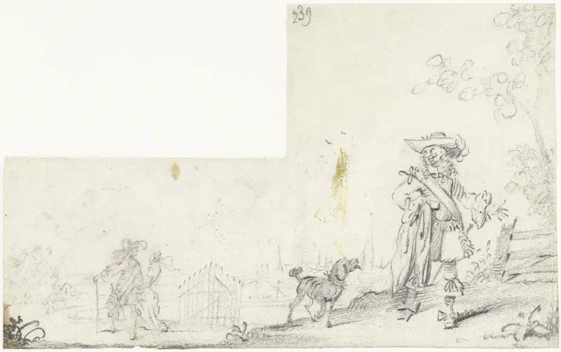 Landschap met heer en zijn hond, op de achtergrond een paar geliefden Wall Art by Gesina ter Borch - High-Resolution Digital Print