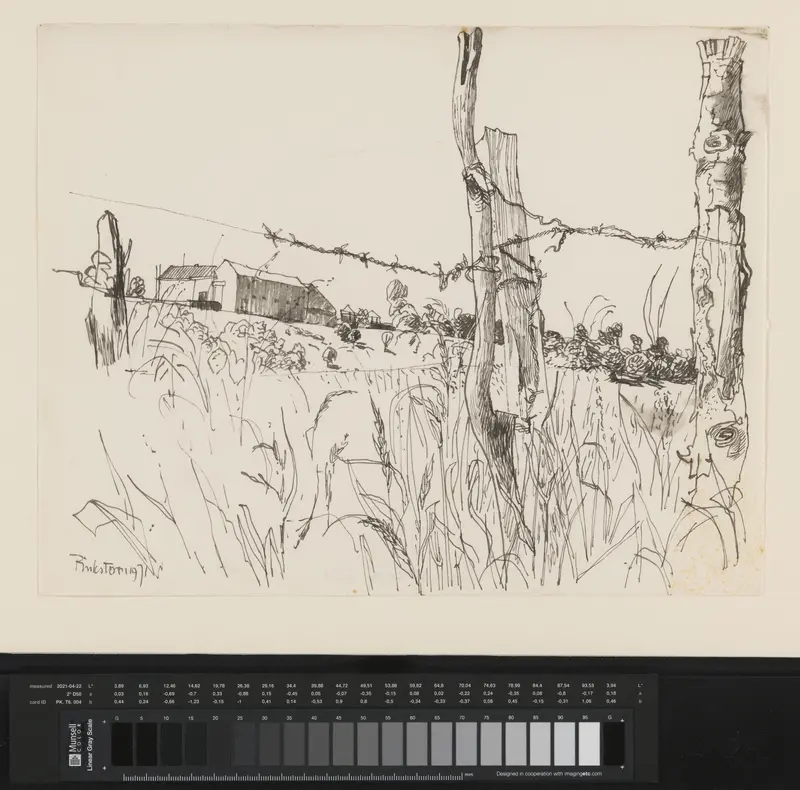 Landschap met hek van prikkeldraad en een boerderij Wall Art by Theo Kurpershoek - High-Resolution Digital Print