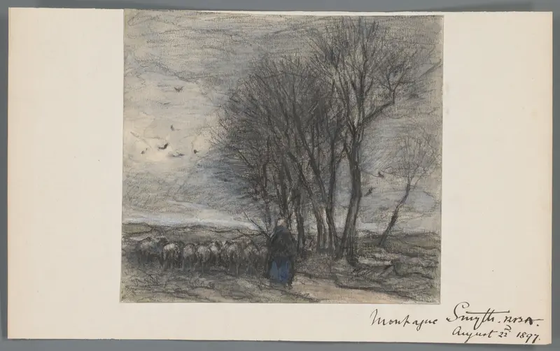 Landschap met herder of herderin en schapen Wall Art by Unknown - High-Resolution Digital Print