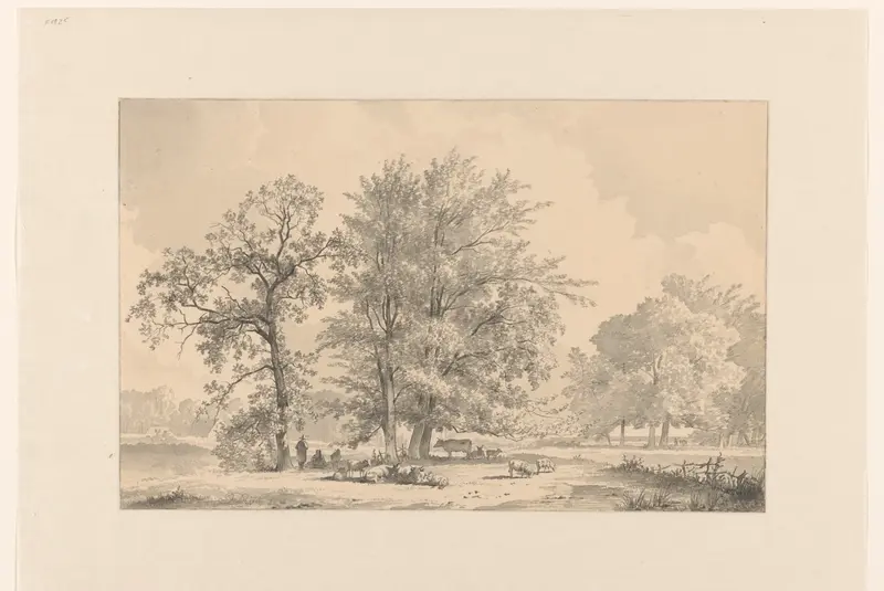 Landschap met herders en vee onder grote bomen Wall Art by James de Rijk - High-Resolution Digital Print
