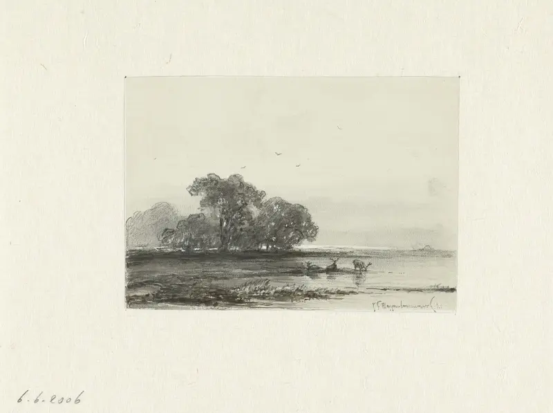Landschap met herten aan het water Wall Art by Johannes Franciscus Hoppenbrouwers - High-Resolution Digital Print