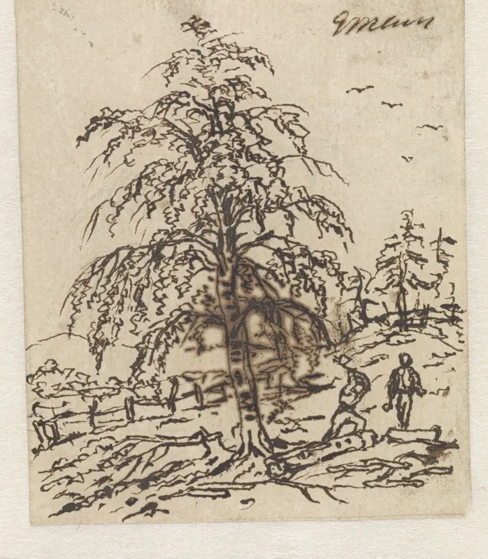 Landschap met houthakker onder boom Wall Art by Gerardus Emaus de Micault - High-Resolution Digital Print