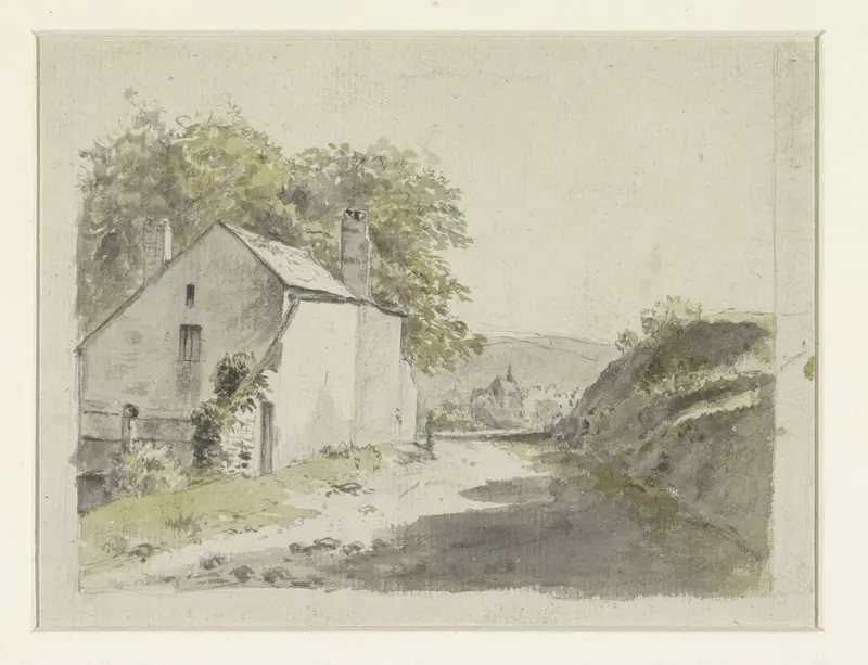 Landschap met huis aan weg Wall Art by Hendrik Jozef Franciscus van der Poorten - High-Resolution Digital Print