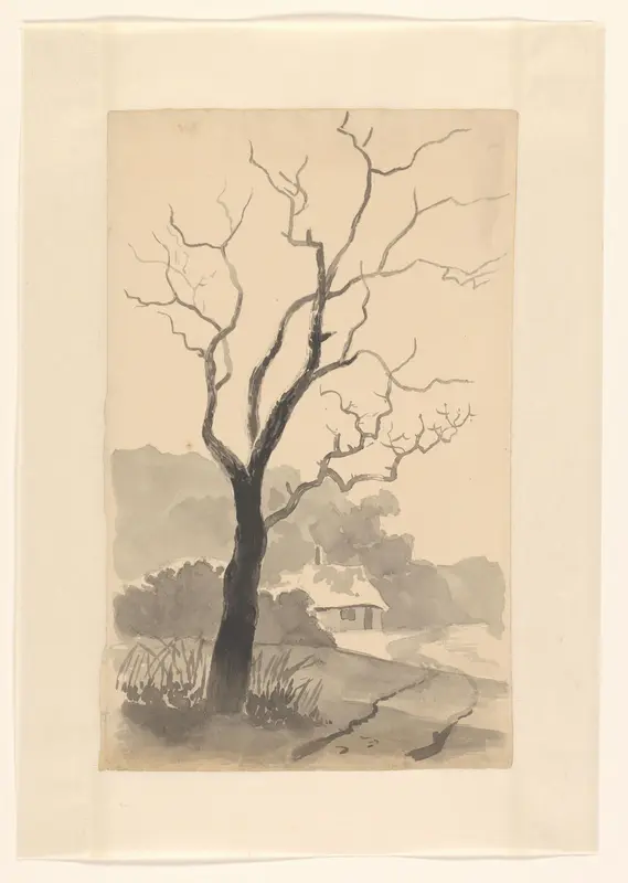 Landschap met huis en kale boom Wall Art by Unknown - High-Resolution Digital Print