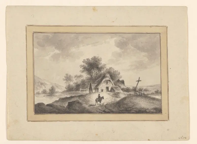 Landschap met huisje en een ruiter te paard Wall Art by anonymous - High-Resolution Digital Print