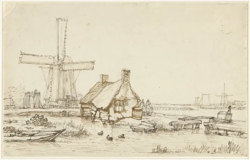 Landschap met huisjes en windmolen Wall Art by Jan Hulswit - High-Resolution Digital Print
