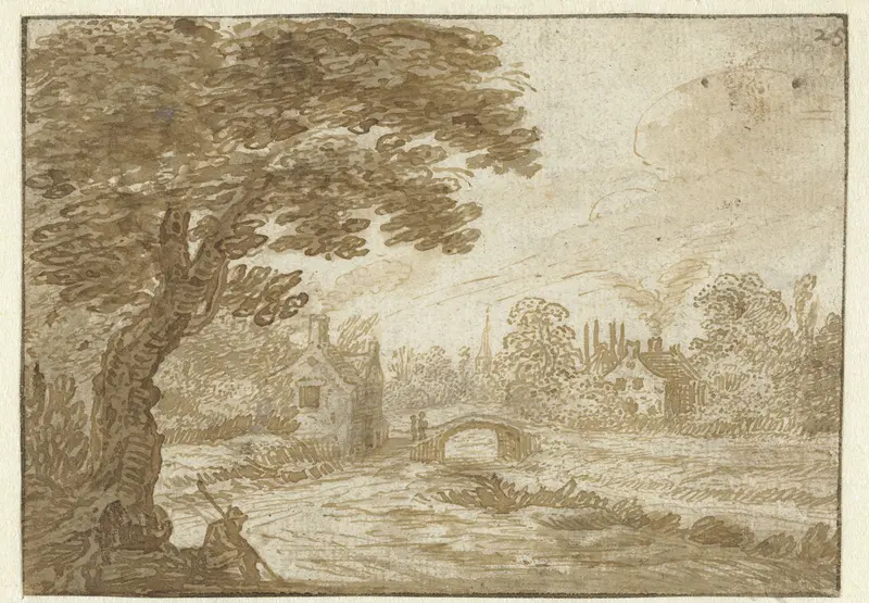 Landschap met huizen en een bruggetje Wall Art by Unknown - High-Resolution Digital Print