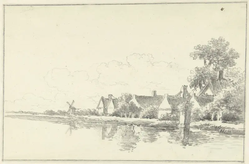 Landschap met huizen en een molen aan het water Wall Art by anonymous - High-Resolution Digital Print