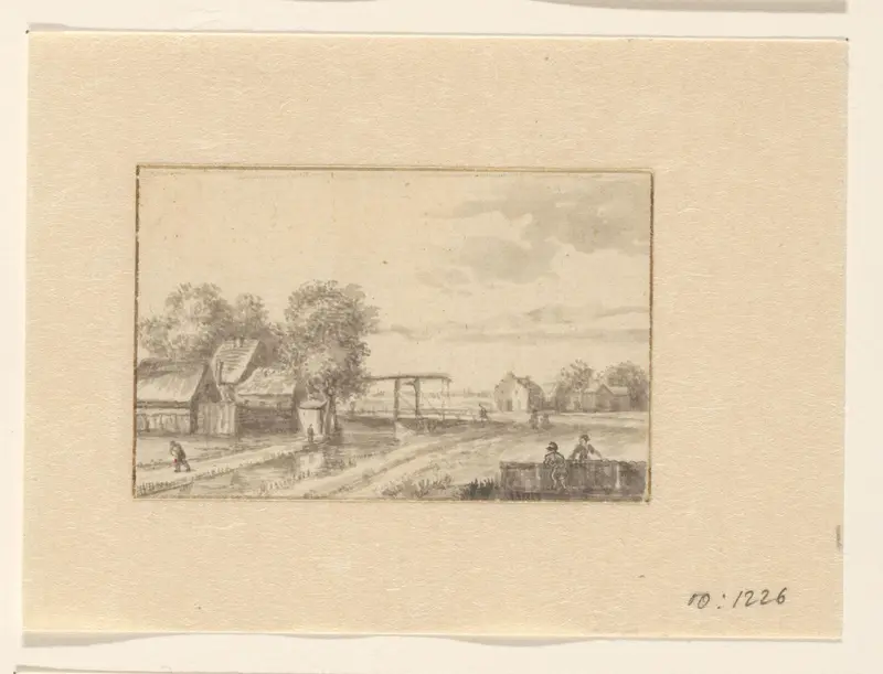 Landschap met huizen en een ophaalbrug Wall Art by Unknown - High-Resolution Digital Print
