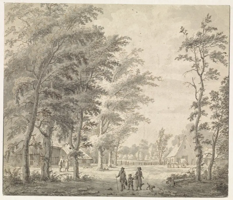 Landschap met huizen onder hoge bomen Wall Art by Gerrit Hendrik Gobell - High-Resolution Digital Print