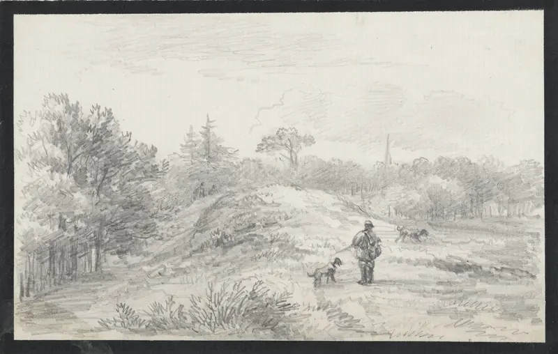 Landschap met jager en honden, in heuvelachtig terrein Wall Art by Jan van Ravenswaay - High-Resolution Digital Print