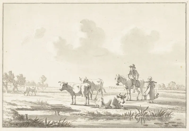 Landschap met koeien, een man te paard en een vrouw Wall Art by Gillis Smak Gregoor - High-Resolution Digital Print