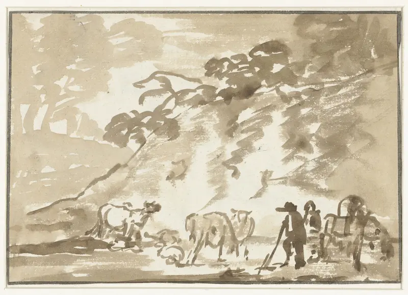 Landschap met koeien en een herder Wall Art by Jacob van Strij - High-Resolution Digital Print