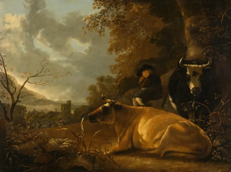 Landschap met koeien en herdersjongen Wall Art by Unknown - High-Resolution Digital Print