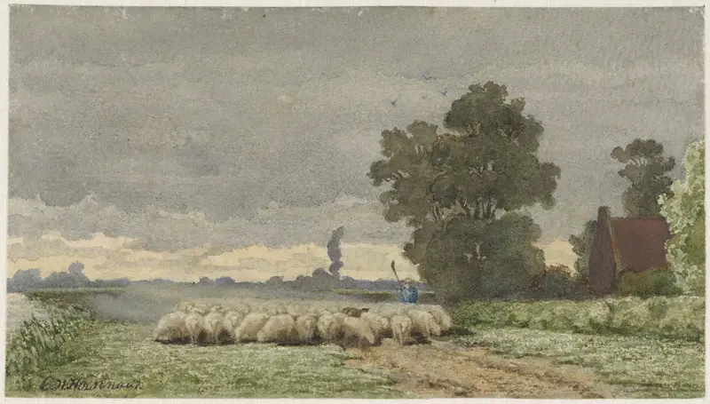 Landschap met kudde schapen Wall Art by Cornelis Willem Hoevenaar (II) - High-Resolution Digital Print