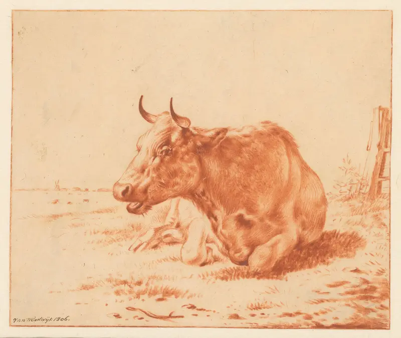 Landschap met liggende koe van voren gezien Wall Art by Wouter Johannes van Troostwijk - High-Resolution Digital Print