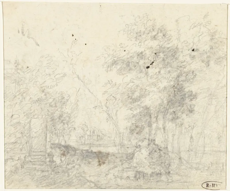 Landschap met links een monument Wall Art by Unknown - High-Resolution Digital Print