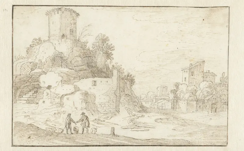 Landschap met links een toren Wall Art by Unknown - High-Resolution Digital Print