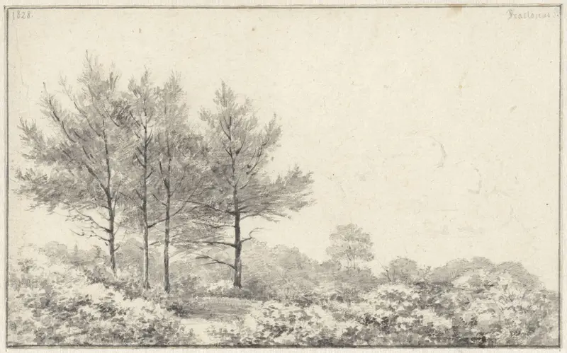 Landschap met links vier bomen Wall Art by Pieter Ernst Hendrik Praetorius - High-Resolution Digital Print