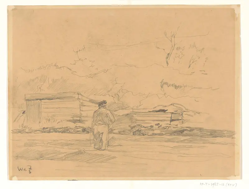 Landschap met man in het midden voor een schuurtje Wall Art by Willem de Zwart - High-Resolution Digital Print