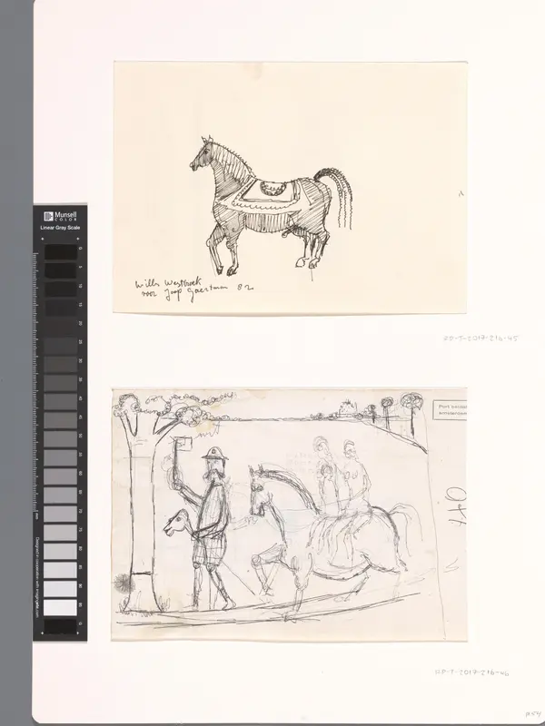 Landschap met man op een stokpaard en twee figuren zittend op een paard Wall Art by Willem Westbroek - High-Resolution Digital Print