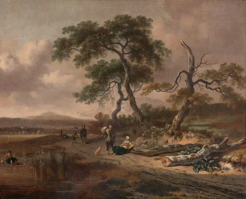 Landschap met marskramer en rustende vrouw Wall Art by Jan Wijnants - High-Resolution Digital Print
