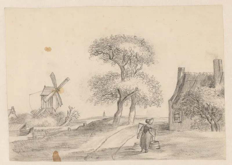 Landschap met molen en een melkmeid Wall Art by Unknown - High-Resolution Digital Print