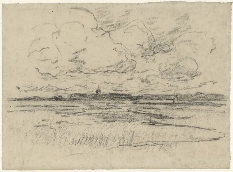 Landschap met molen en in de verte een toren Wall Art by Egbert Rubertus Derk Schaap - High-Resolution Digital Print