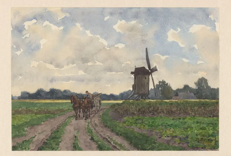 Landschap met molen en wagen te Vorden Wall Art by Unknown - High-Resolution Digital Print